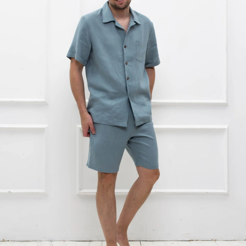 linen pajama short sets for men