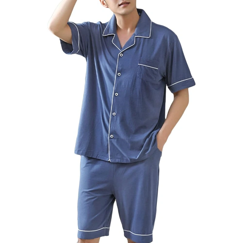 mens short sleeve button up pajama set