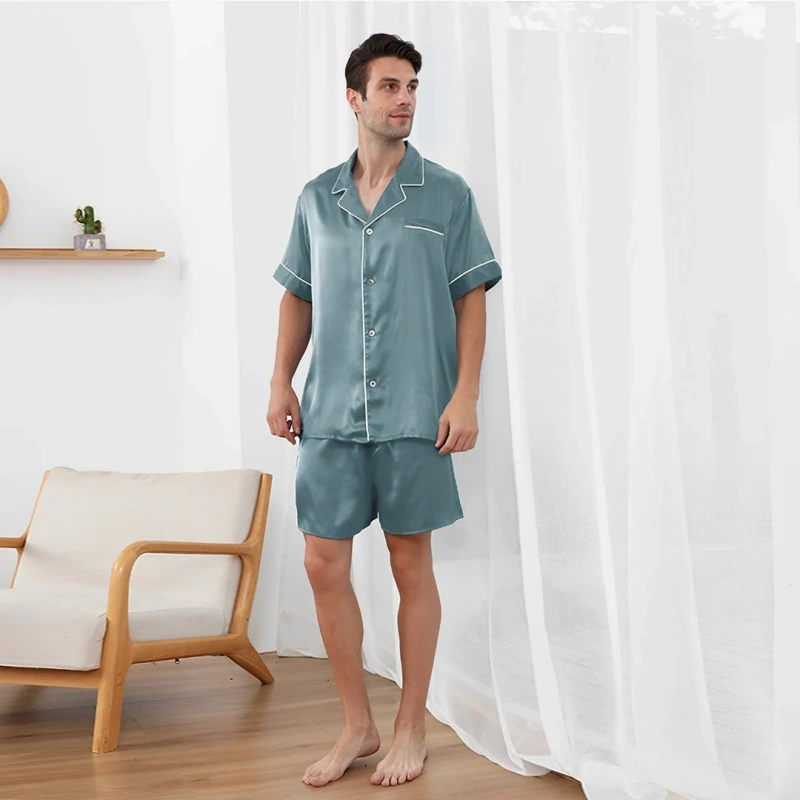 mens silk pajamas short set