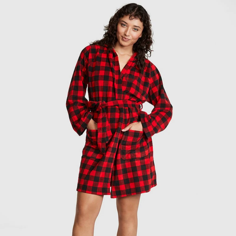 red and black plaid robe