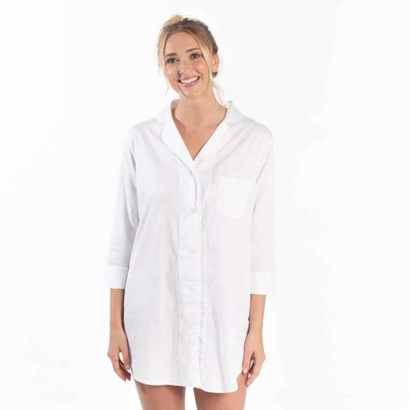 white button down sleep shirt