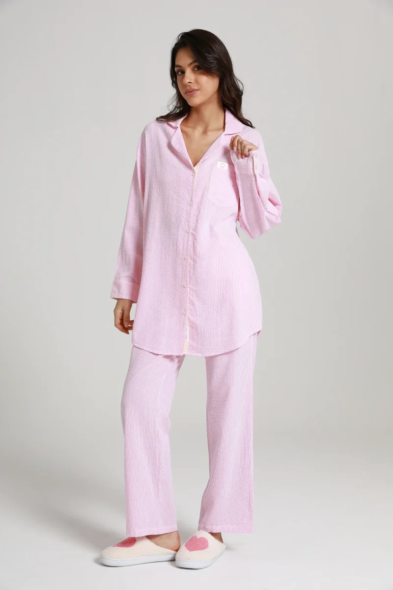 cotton poplin long sleeve pajama set