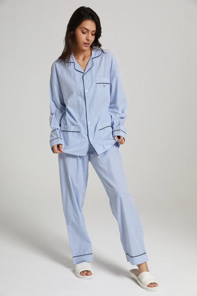 pajama pant set in striped cotton poplin